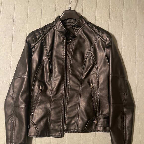 Black Faux Leather Biker Jacket - Picture 1 of 3